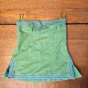 J Crew Linen Strapless Embroidered Summer Top Green Size 4